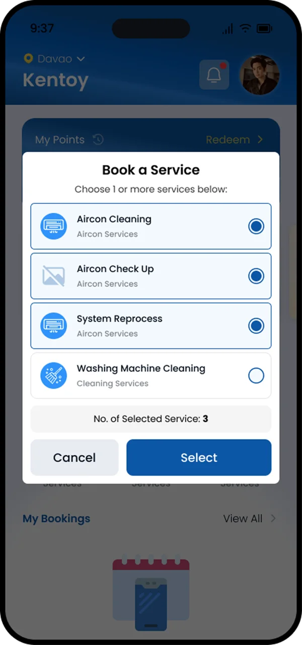 Choosing the services to book