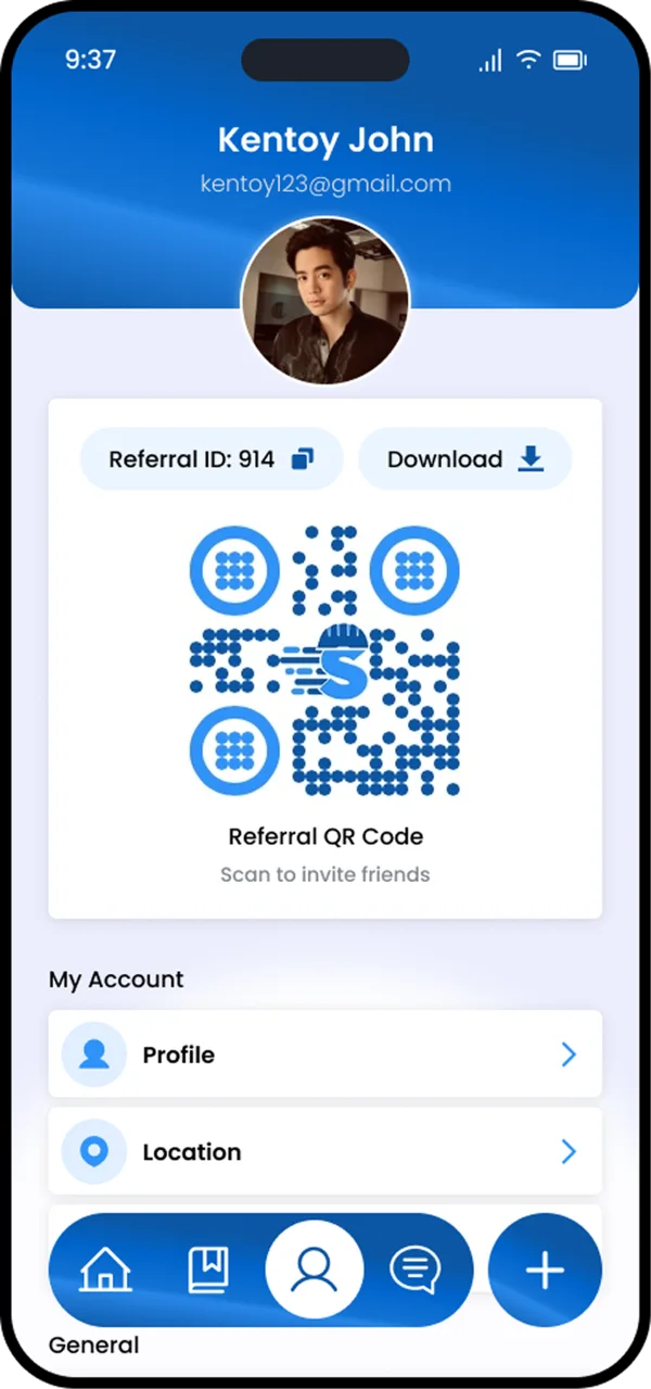 Account profile with referral QR code