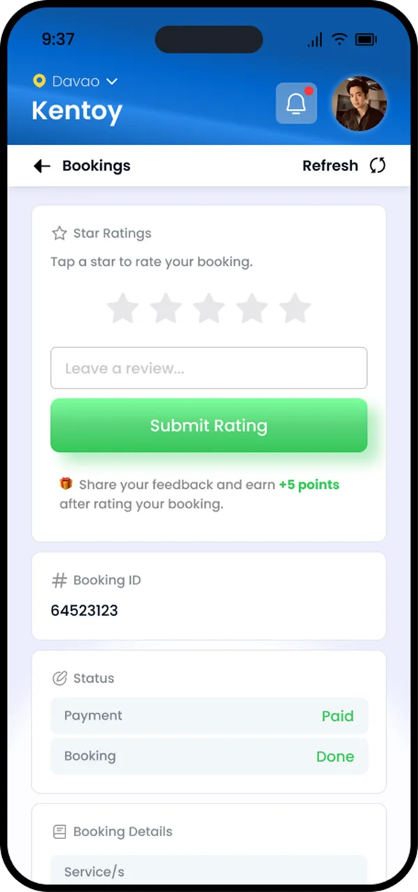Rating a completed booking