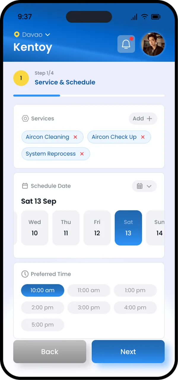 Picking a service date and time